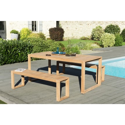 Salon de jardin n°138 comprenant 1 table OSLO 180*90cm couleur naturelle et 2 bancs OSLO 150*35cm couleur naturelle
