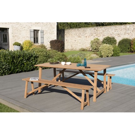 Salon de jardin n°142 comprenant 1 table SOHO 180*90cm couleur naturelle et 2 bancs SOHO 180*25cm couleur naturelle