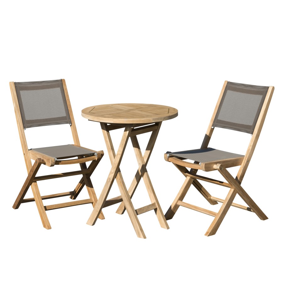 HARRIS SALON DE JARDIN EN BOIS TECK 2 pers 1 Table ronde pliante 60