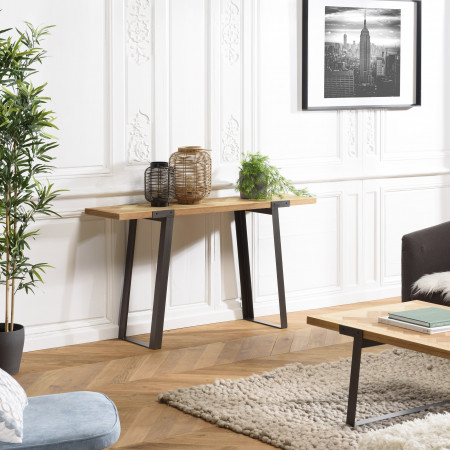CLEMENCE - Console plateau chevrons bois et...