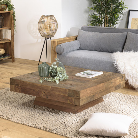 LEONCE - Table basse carrée bois massif marron