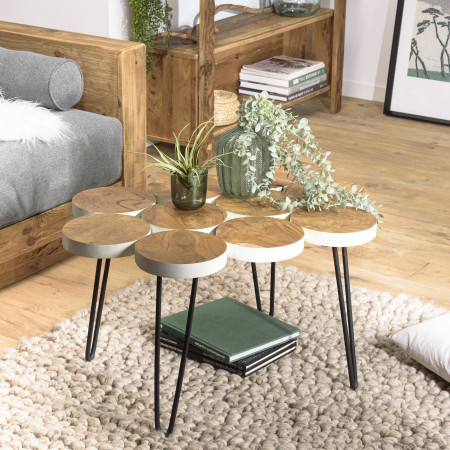 SUZY - Table basse plateau rondelles bois teck...