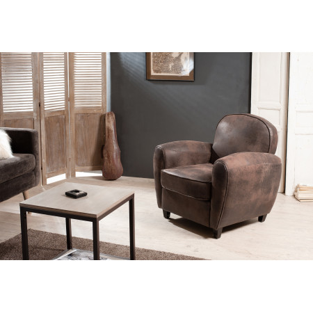 ARTHUR - Fauteuil microfibre foncé pieds bois