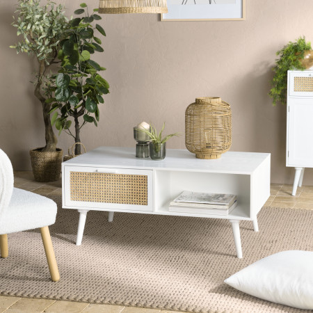 SANDRO - Table basse blanche 2 tiroirs 1 niche...