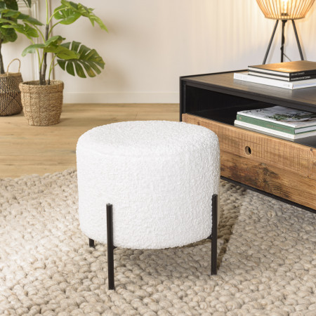 ALBANE - Tabouret rond 40x40cm tissu bouclette...