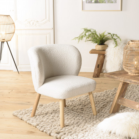 ALBANE - Fauteuil en tissu bouclette blanc...