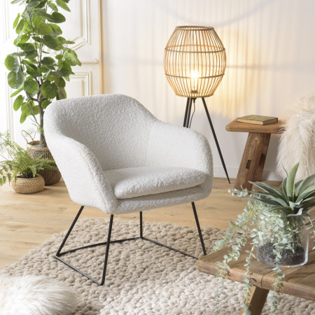 ALBANE - Fauteuil urban tissu bouclette blanc...