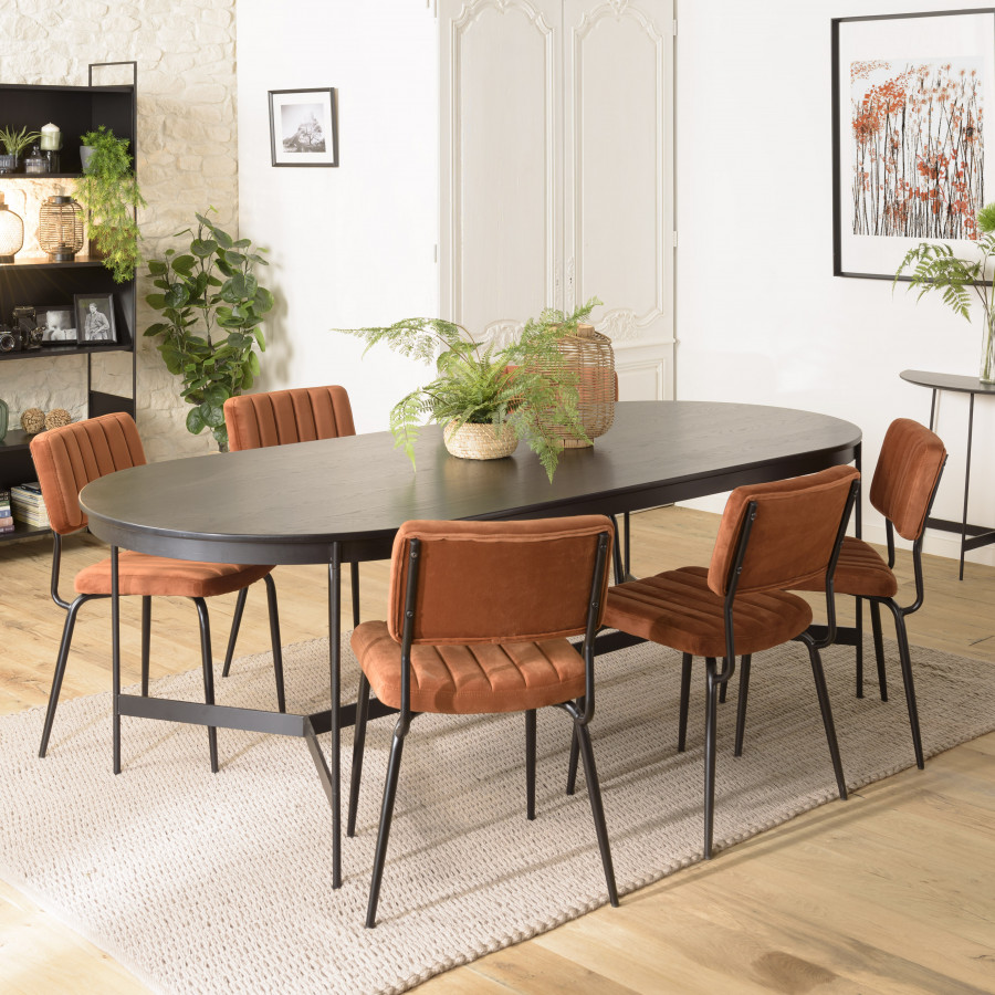 MADISON - Table à manger rectangulaire extensible 220/320cm bois teck  recyclé pieds métal noir