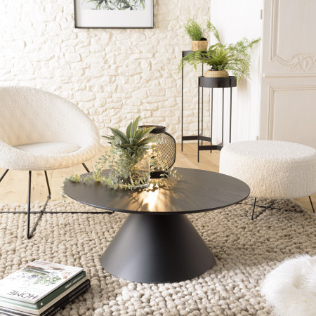 DALY - Table basse ronde noire 78x78cm pied...