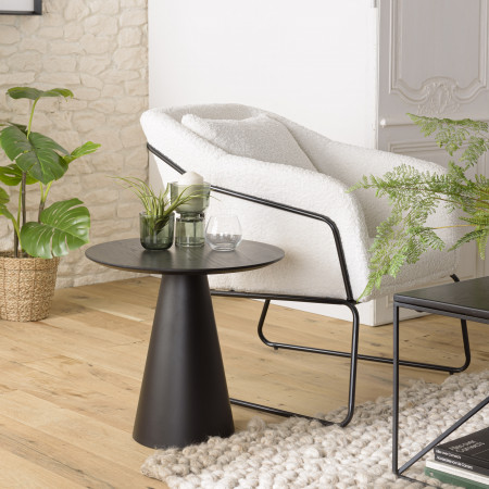 DALY - Table d’appoint ronde noire 50x50cm pied...