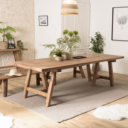 Table à manger bois chêne pieds croisés métal noir L220 MADISON