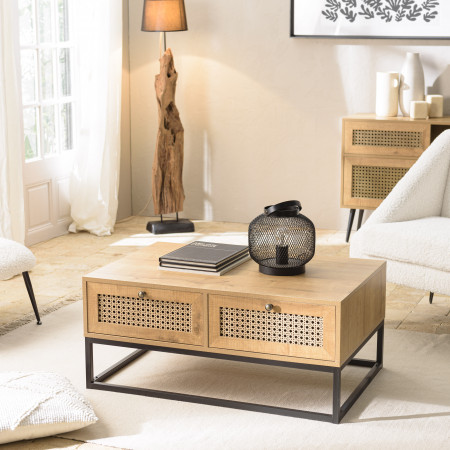 CHARLIE - Table basse marron 4 tiroirs effet...