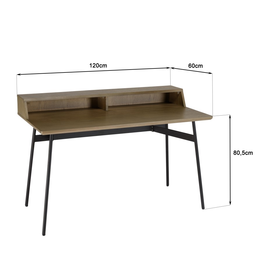 ALMA Bureau marron foncé 2 niches pieds métal noir