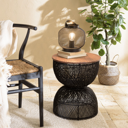 ALIDA - Table d'appoint en rotin noir plateau...