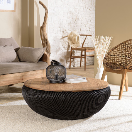 ALIDA - Table basse ronde 100x100cm en rotin...