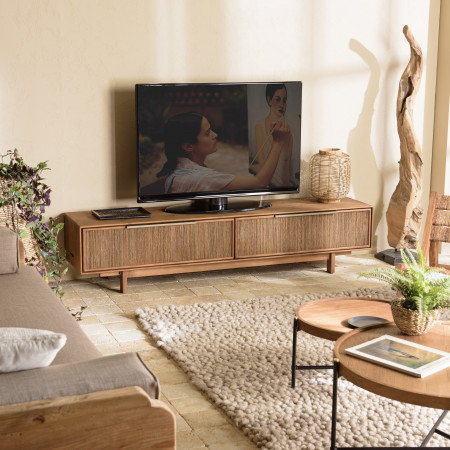 ALIDA - Meuble TV 2 tiroirs en bois teck...