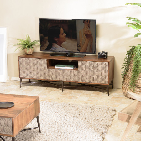 ALIX - Meuble TV en bois de manguier 2 portes 1...