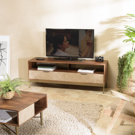 ALIX - Meuble TV en bois de manguier 2 niches 2...