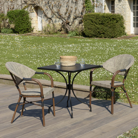 Salon de jardin HANNA en bois teck huilé 2 personnes - ensemble de jardin :  1 table carrée pliante 70 x 70 cm et 2 chaises