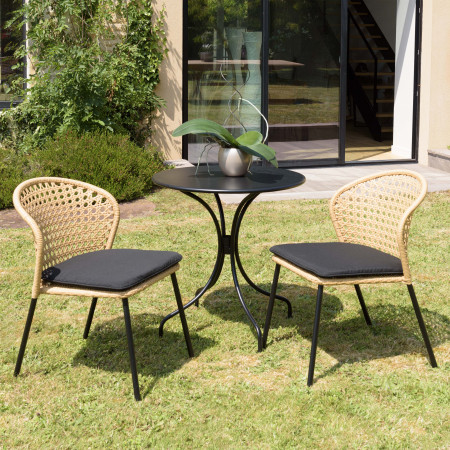 Salon de jardin table d'extérieur ronde pliante 80cm 2 chaises pliantes en  bois de teck summer bois naturel Pier Import