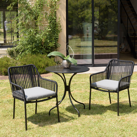 Salon de jardin HANNA en bois teck huilé 2 personnes - ensemble de jardin :  1 table carrée pliante 70 x 70 cm et 2 chaises