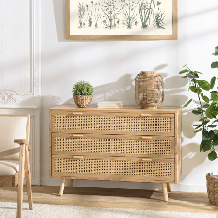 Meuble ANDRIAN 2 Tiroirs 2 Portes Avec Deco Faux Tiroirs Bois Pin Recyclé -  Commode Pas Cher