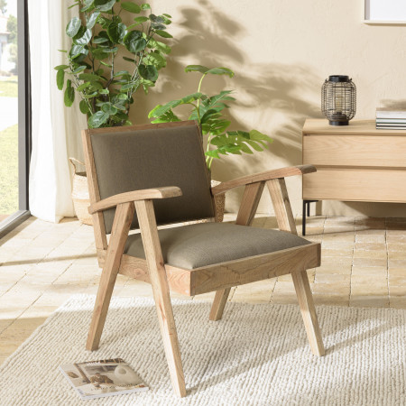 ERIS - Fauteuil en Mindi, assise en tissu kaki...