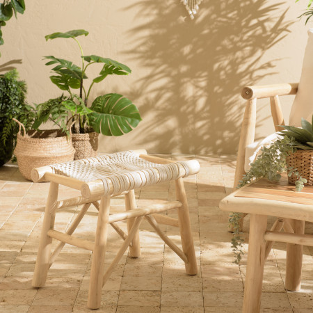 WILL - Tabouret en branches de teck naturel...