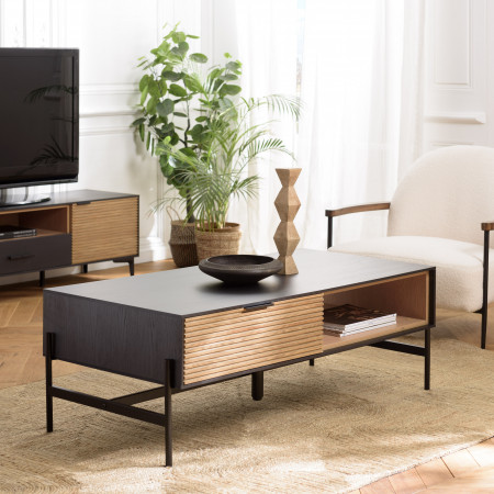 CHARLIE - Table basse marron et noire 2 tiroirs...