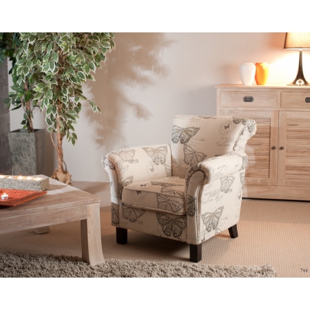 ARTHUR - Fauteuil blanc WILL tissu papillon...