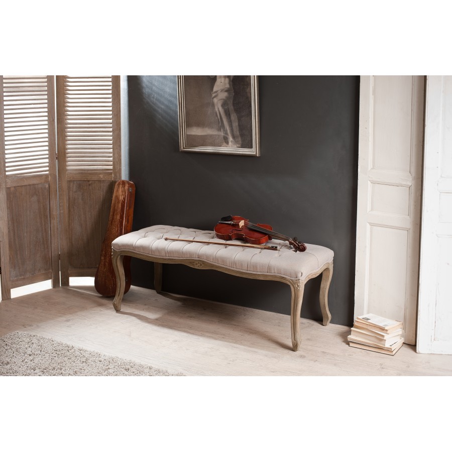 Banc Pieds Courbes Tissu Couleur Lin