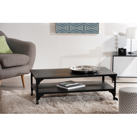 FELIX - Table basse industrielle noire double...