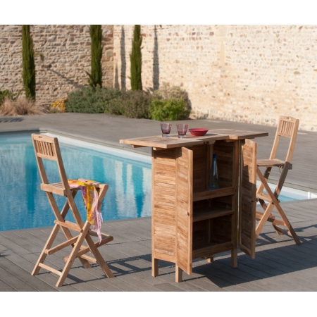 HARRIS - Chaise pliante de bar jardin en bois Teck