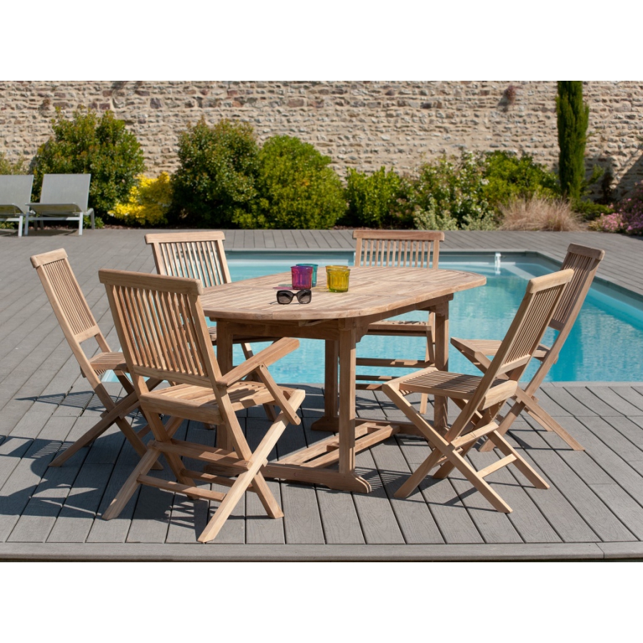 HARRIS - Table de jardin 6/8 personnes - ovale extensible - 150/200*90 cm  en bois Teck brut