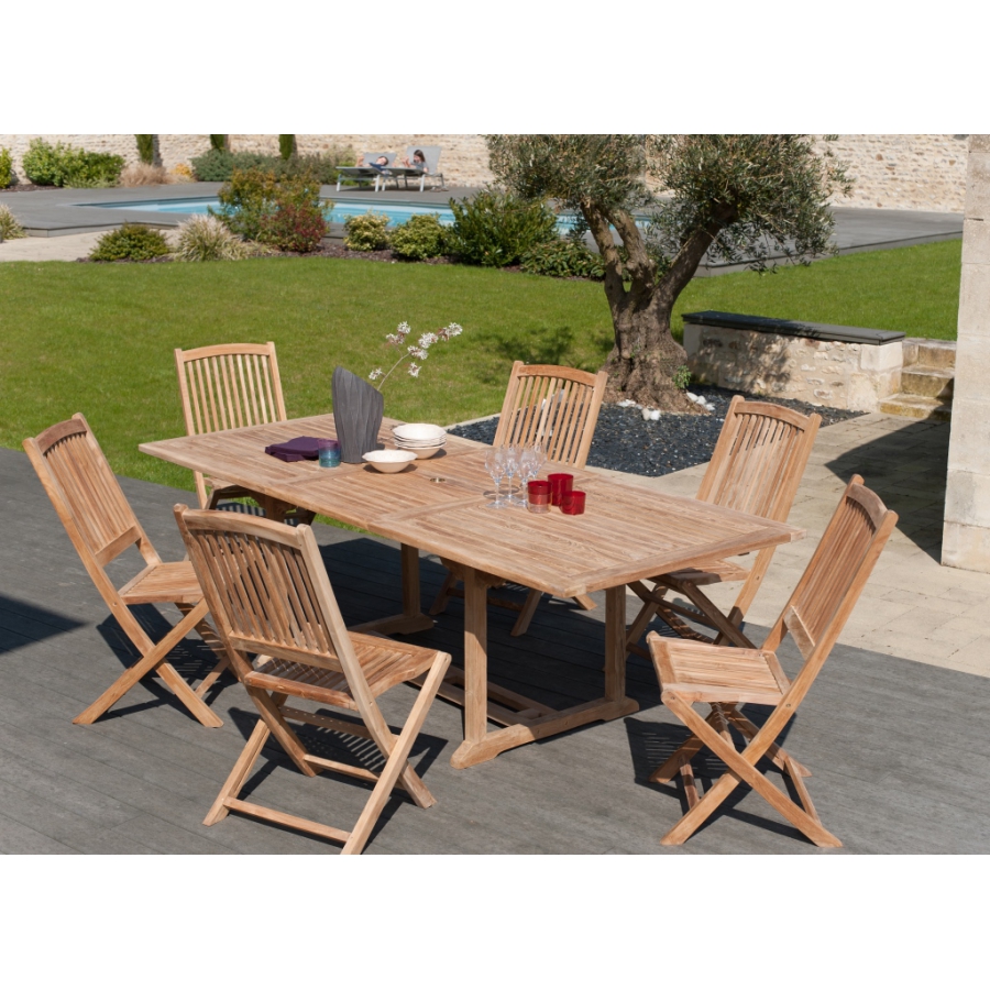 Table jardin rectangulaire teck massif extensible 8 personnes