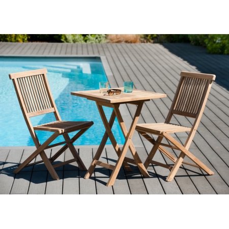 Table de jardin en bois massif teck brut avec rallonge papillon Delhi