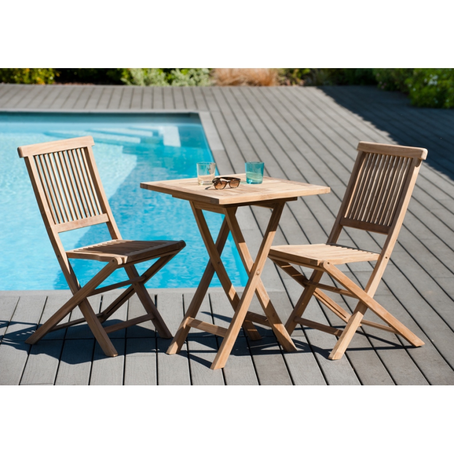 Table Carrée Pliante 60x60cm en bois de Teck, Meubles de Jardin