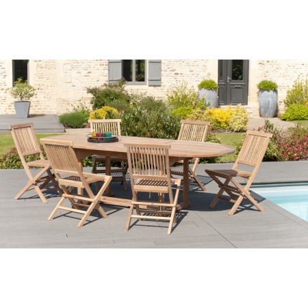 Salon de jardin HANNA en bois teck huilé 2 personnes - ensemble de jardin :  1 table carrée pliante 70 x 70 cm et 2 chaises - Ensemble Tables et chaises  de Jardin Pas Cher