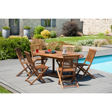 Table de jardin 4/6 personnes - ovale extensible 120/180 x 90 cm en bois  Teck