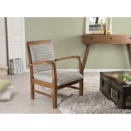 ERIS - Fauteuil hexago bois teck tissu vert scandi