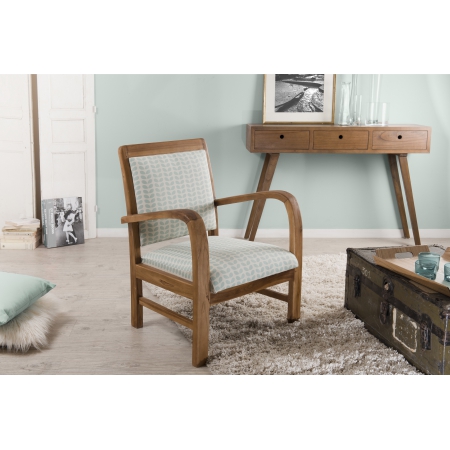 ERIS - Fauteuil bois teck scandi tissu bleu...