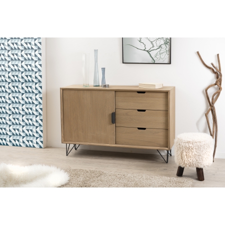 EDITH - Buffet bois naturel 1 porte 3 tiroirs...