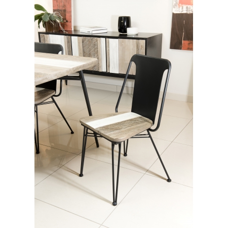 AMBROISE - Chaise noire bois acacia pieds métal