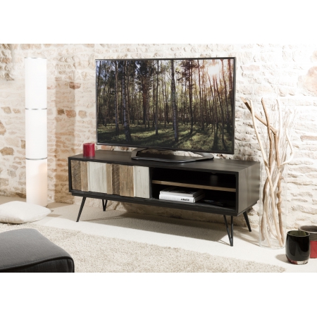 AMBROISE - Meuble TV bois acacia pieds métal...