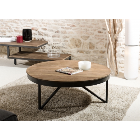 ALIDA - Table basse ronde 90x90cm plateau teck...