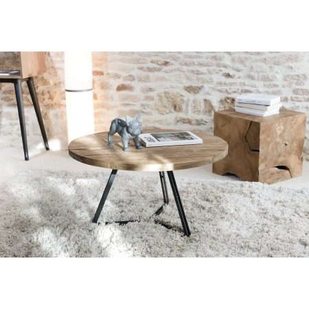 ALIDA - Table basse ronde 75x75cm plateau teck...