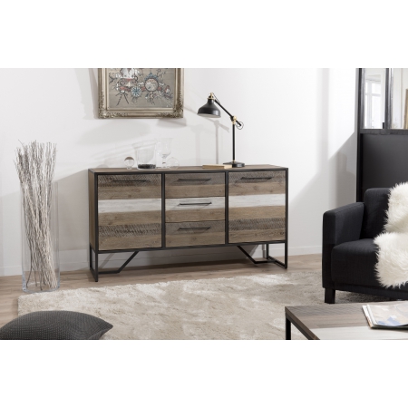 LEANDRE - Buffet 2 portes 3 tiroirs acacia et...