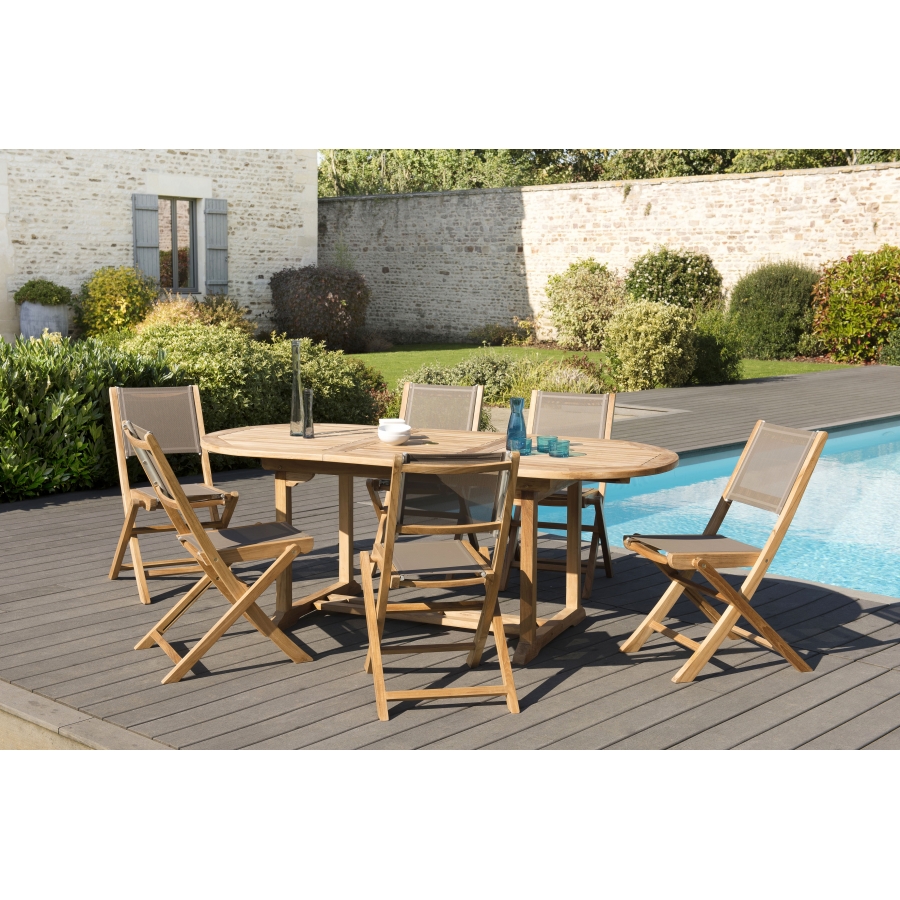 Salon De Jardin Bois Teck Grade A Comprenant 1 Table Ovale