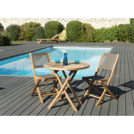 Meubles d'extérieur Jessica table en bois 4 chaises pliantes avec  accoudoirs pour jardin.