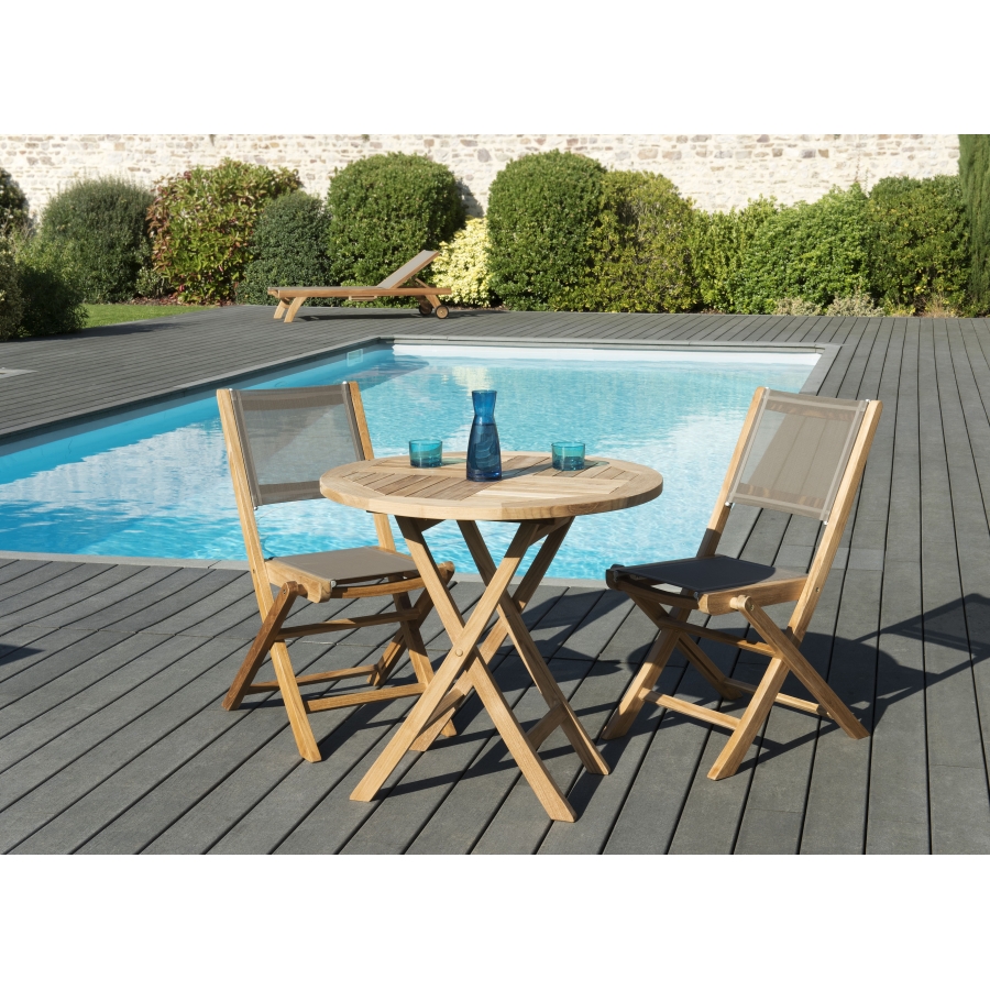 Salon de jardin table d'extérieur ronde pliante 80cm 2 chaises